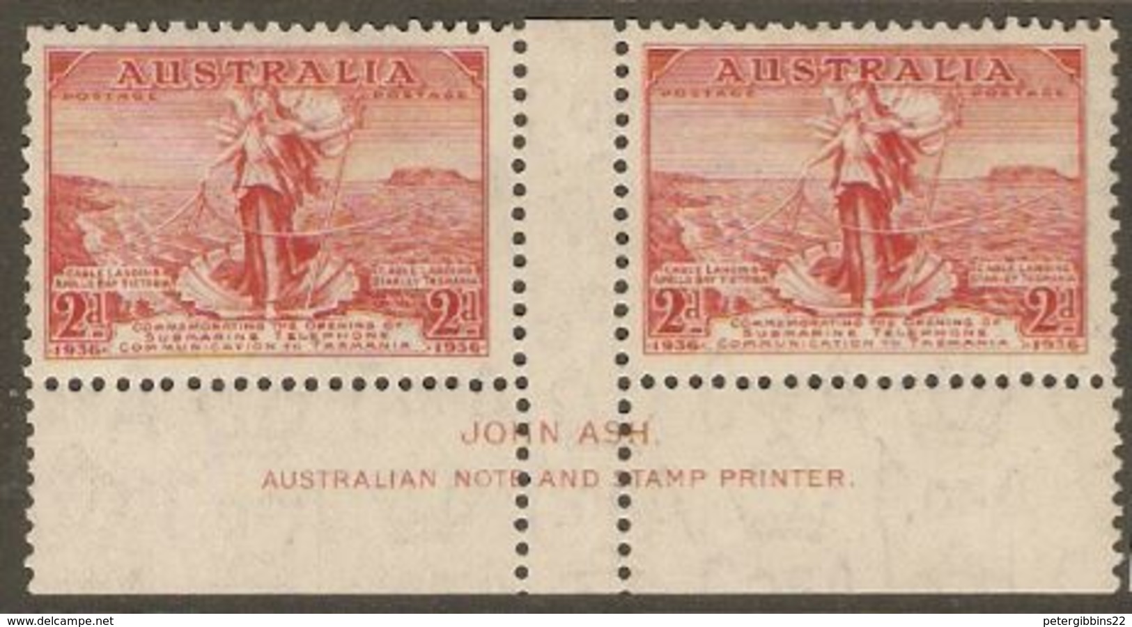 Australia 1936 SG 159 Tasmania Telephone Link Gutter Pair Mounted Mint - Nuovi