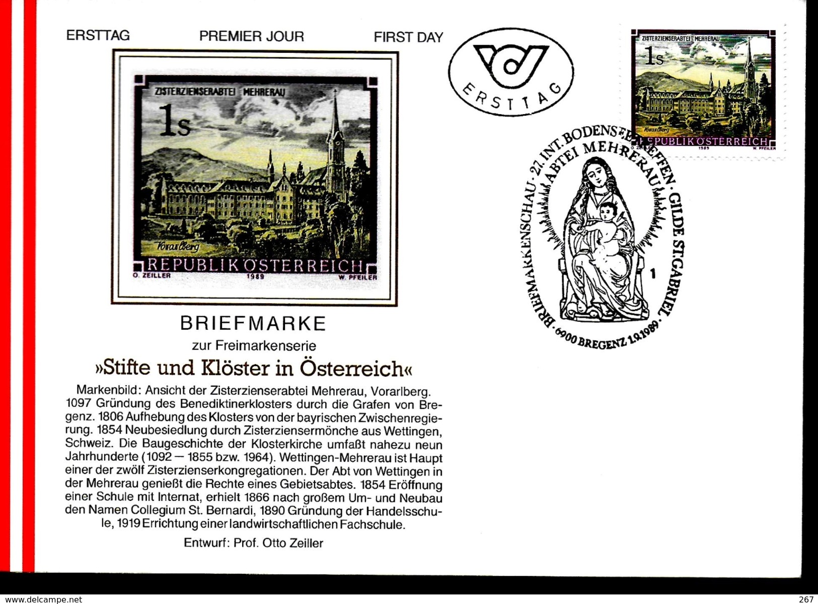 AUTRICHE    FDC    1989     Abbayes  De Wettingen Mehrerau - Abadías Y Monasterios