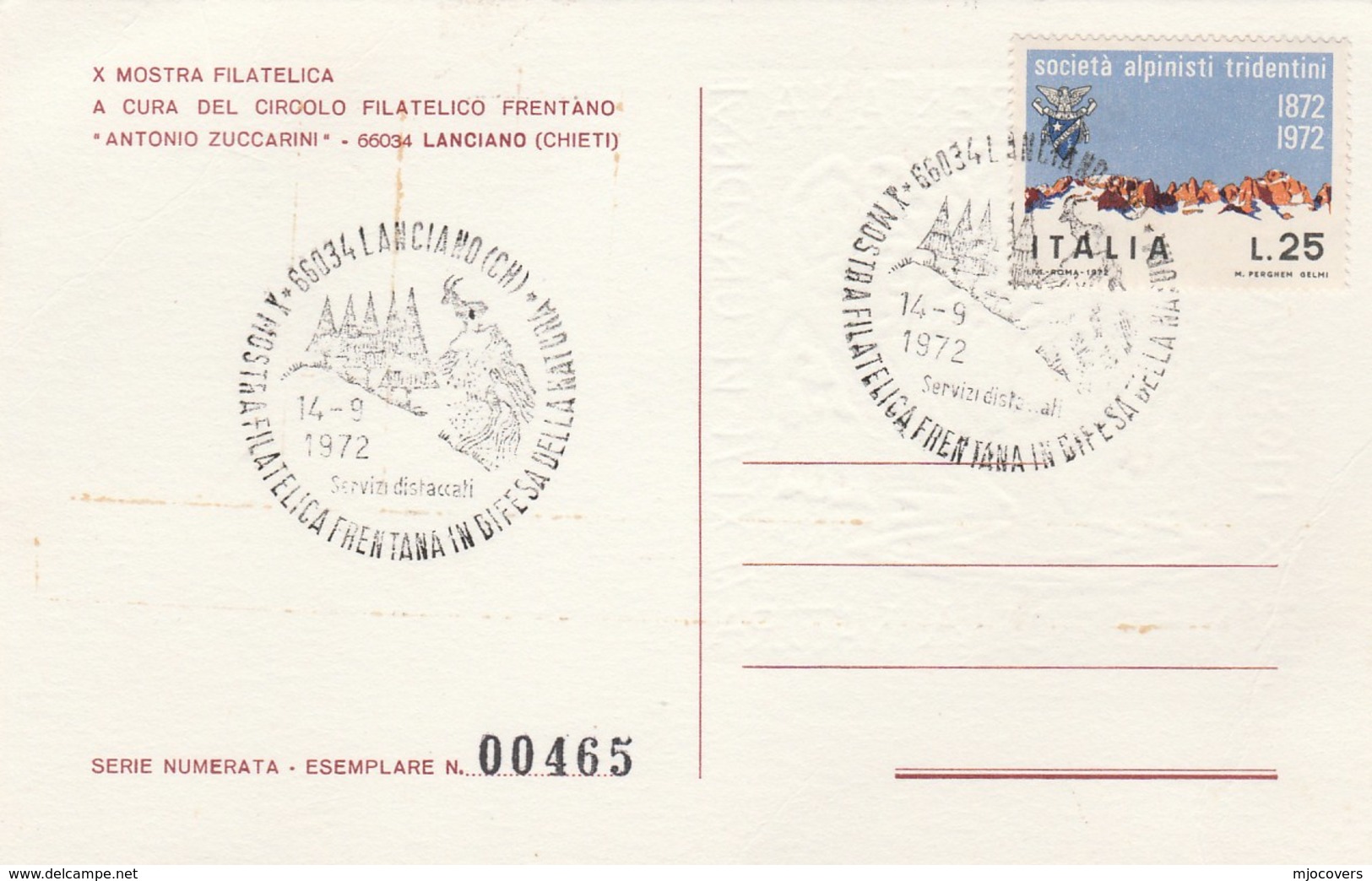 1972 Italy NATURE CONSERVATION DAY At LANCIANO PHILATELIC  EXHIBITION EVENT Cover Card Stamps Tree - Environment & Climate Protection