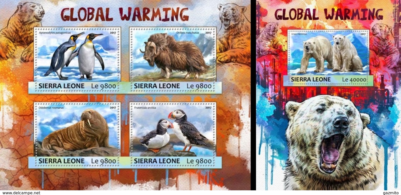 Sierra Leone 2017, Global Warming, Pinguins, Birds, Bears, 4val In BF +BF - Antarctic Wildlife