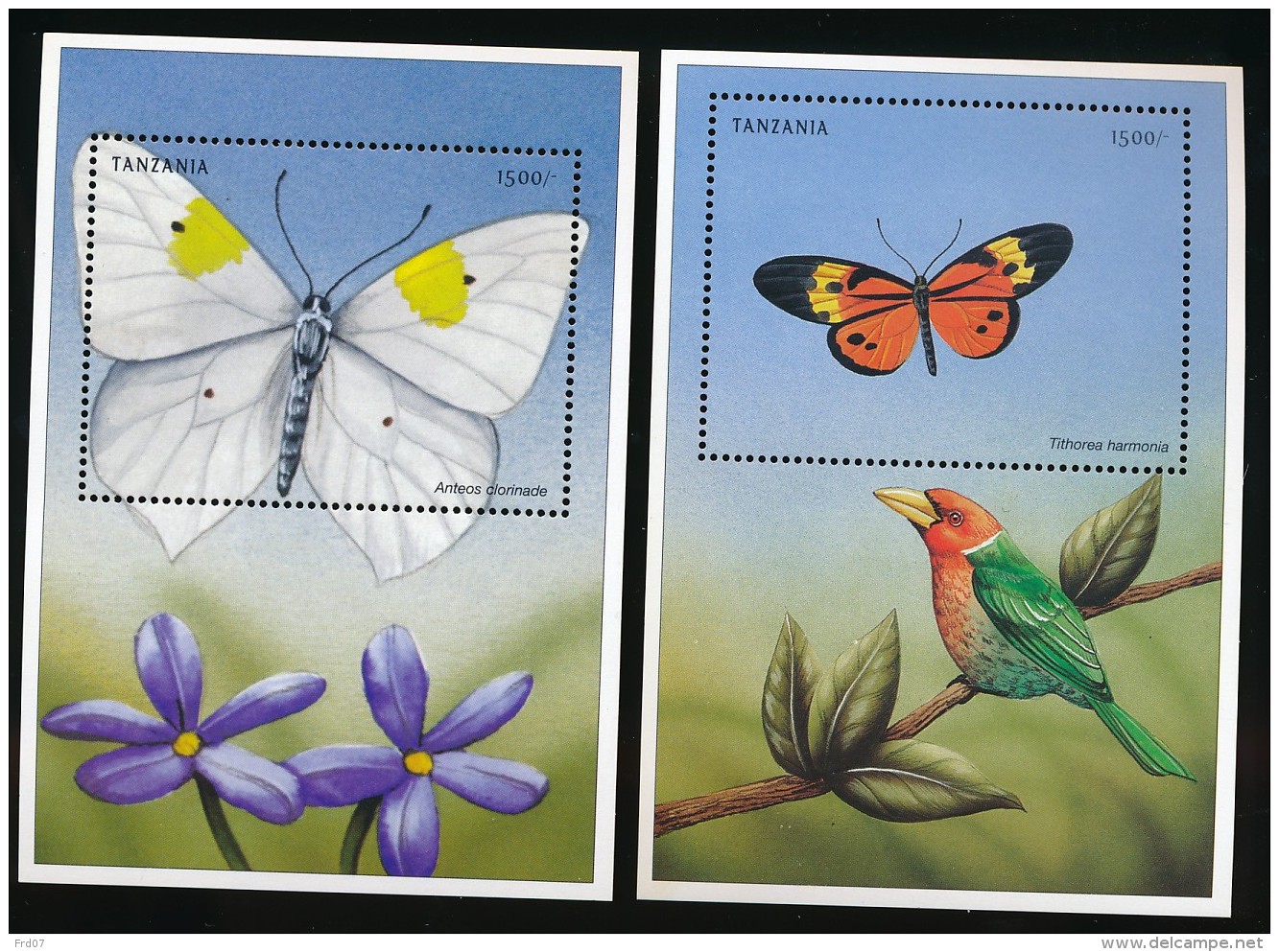 Tanzanie  - 2 Blocs Papillon Oiseaux - ** / MNH - Butterflies