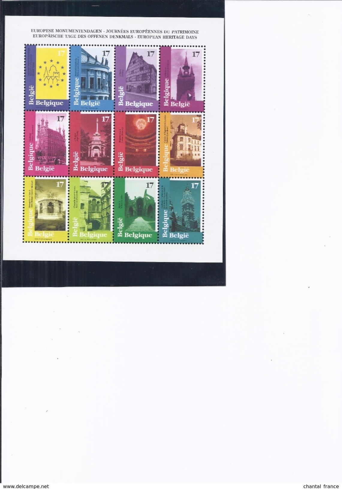 Feuillet Journées Européennes Du Patrimoine. 12 Timbres De 17 F. 1988 + Prospectus Europa 1985 2 Timbres - Feuilles Complètes & Feuillets