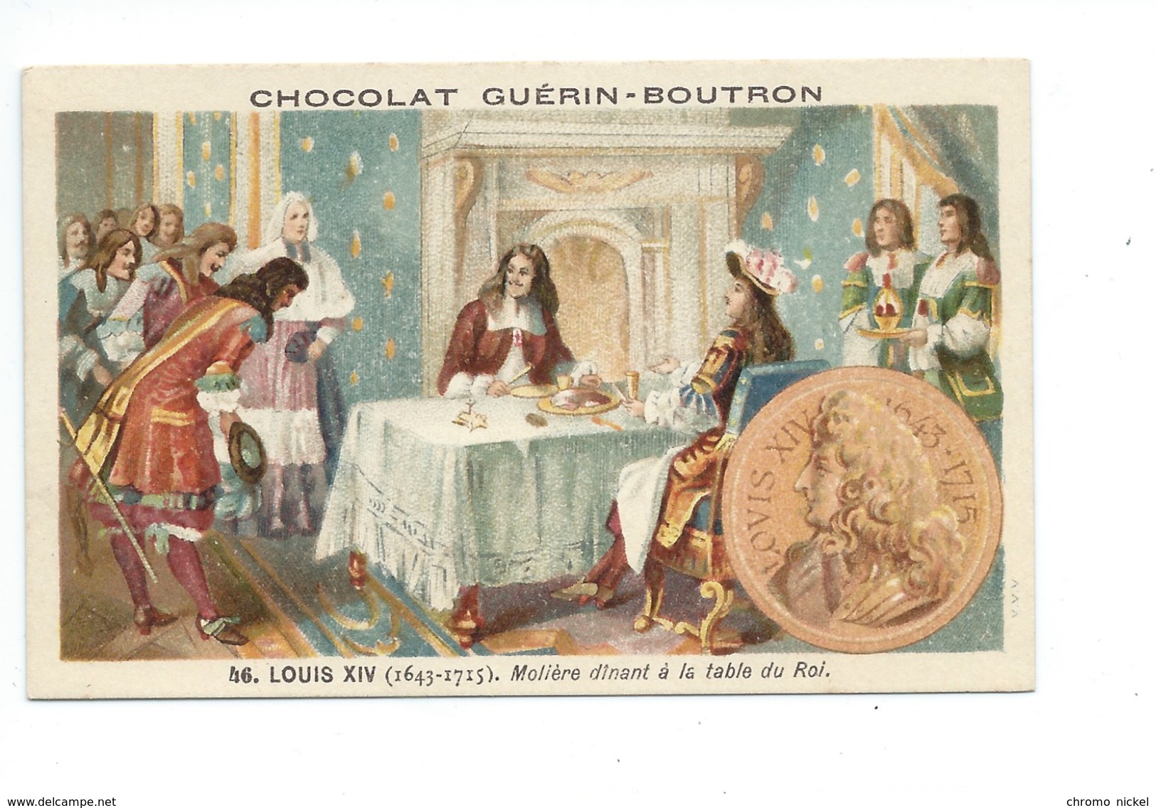 Chromo Louis XIV Molière Histoire De France Pub: Chocolat Guerin-Boutron 105 X 65 Mm  Bien - Guérin-Boutron