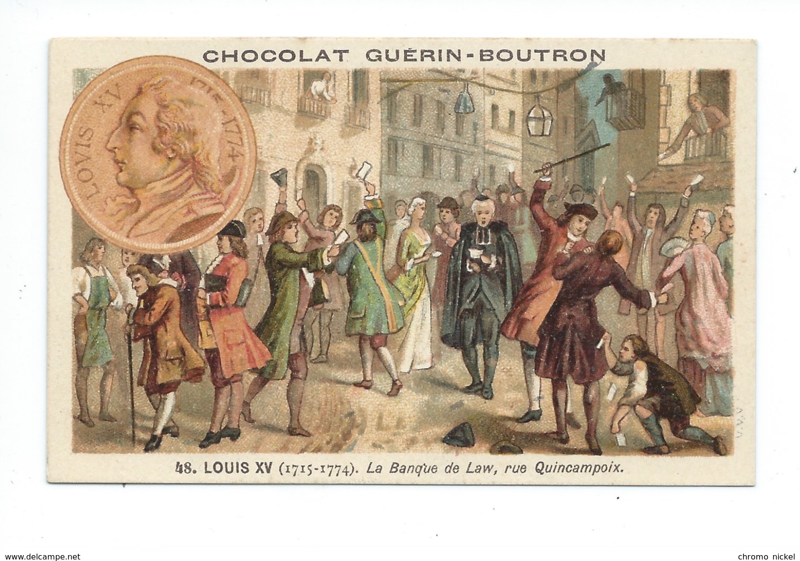 Chromo Louis XV Banque De Law Histoire De France Pub: Chocolat Guerin-Boutron 105 X 65 Mm  Bien - Guérin-Boutron