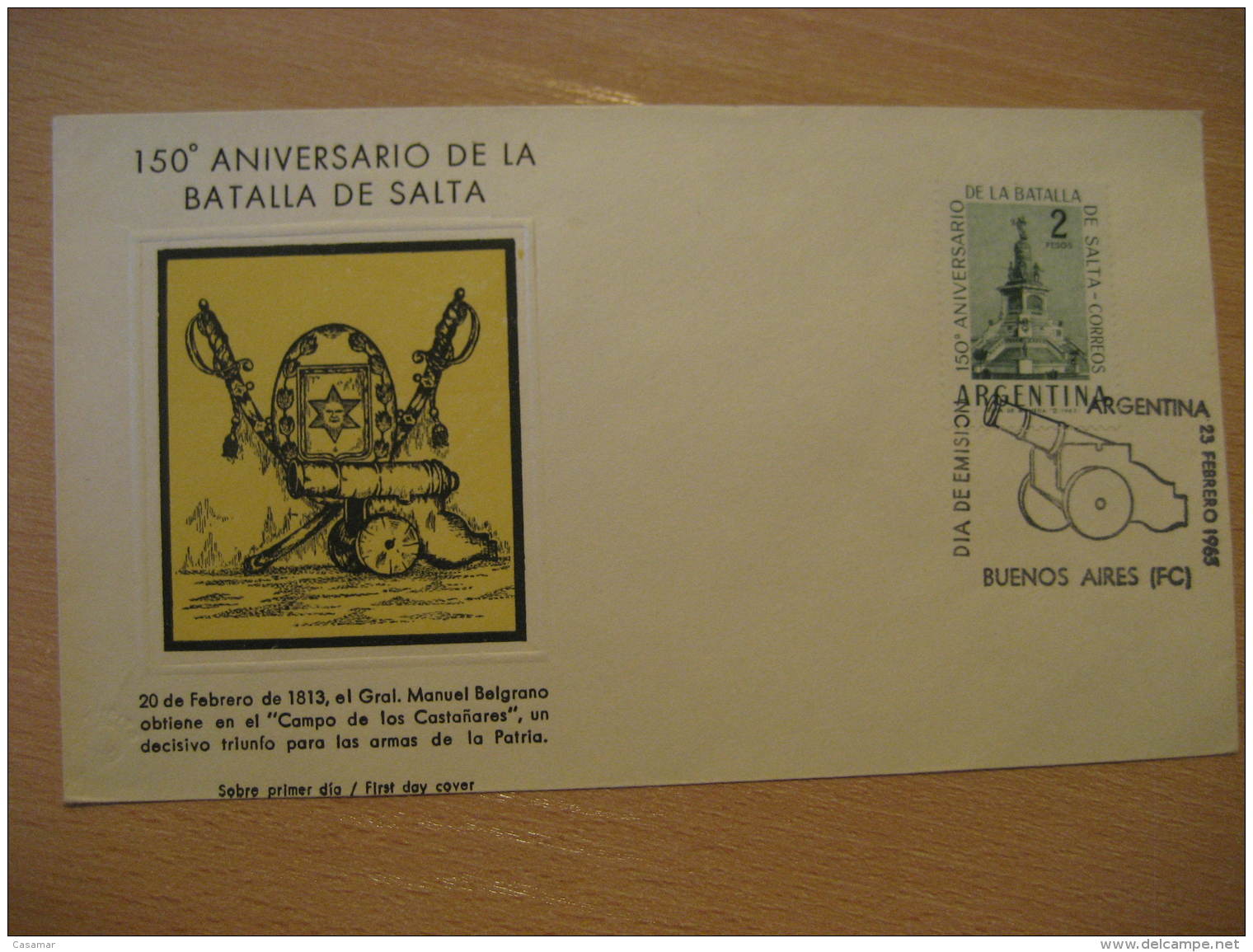 150 ANV BATALLA DE SALTA Military BUENOS AIRES 1963 FDC Cancel Cover ARGENTINA - Militaria