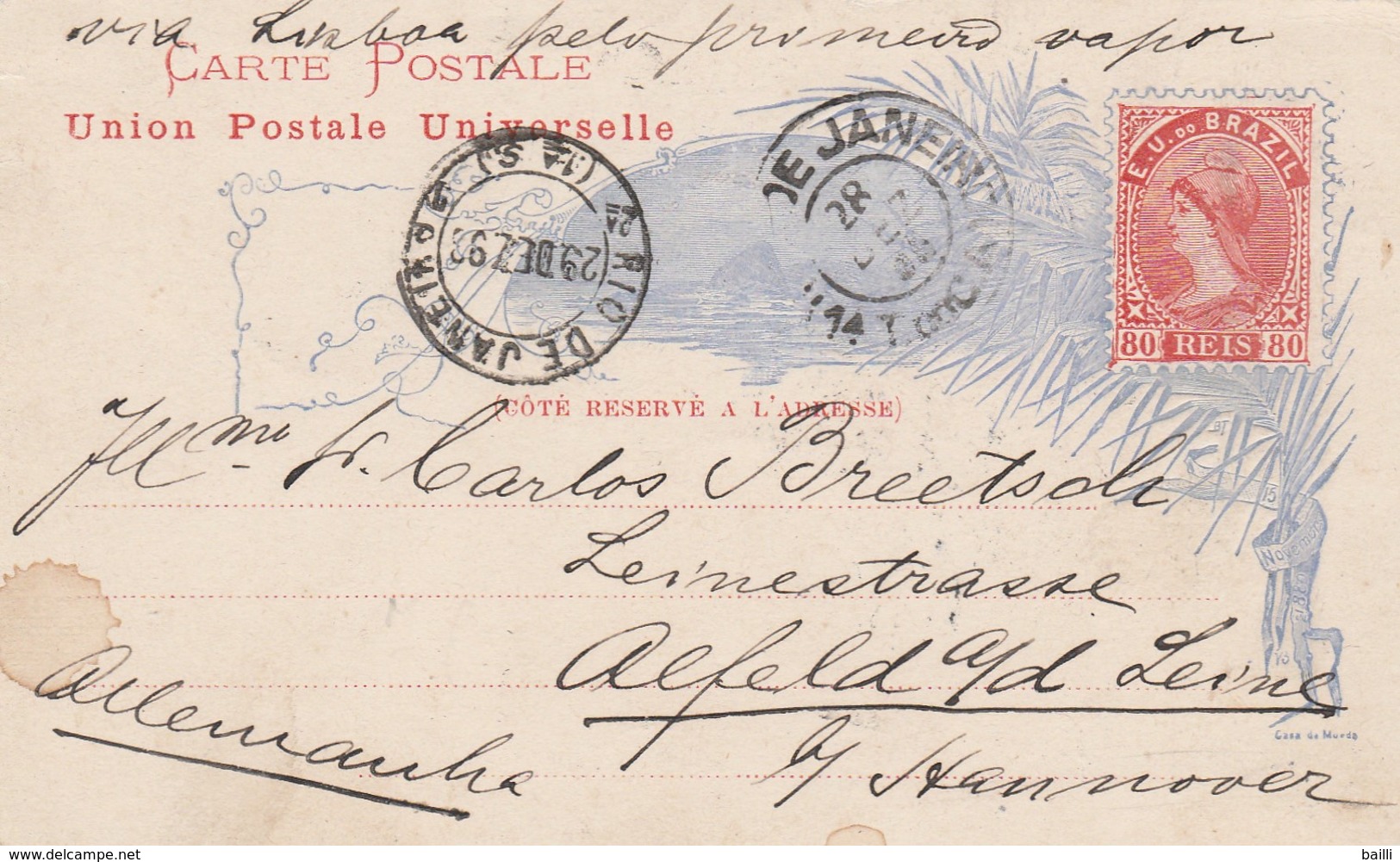 Brésil Entier Postal Illustré Pour L'Allemagne 1893 - Postal Stationery