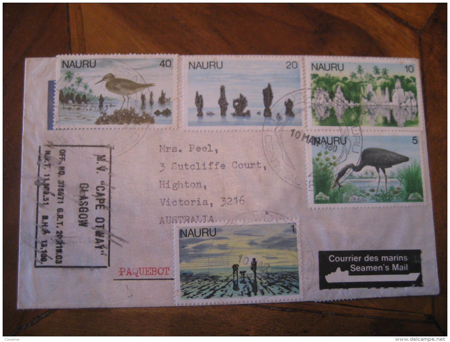 PAQUEBOT M.V. "Cape Otway" Glasgow 1980 Seamen's Mail To Highton Australia NAURU - Nauru