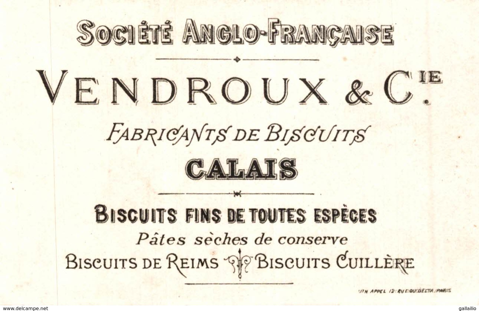 CHROMO BISUITS DE CALAIS VENDROUX LITHO APPEL - Vendroux