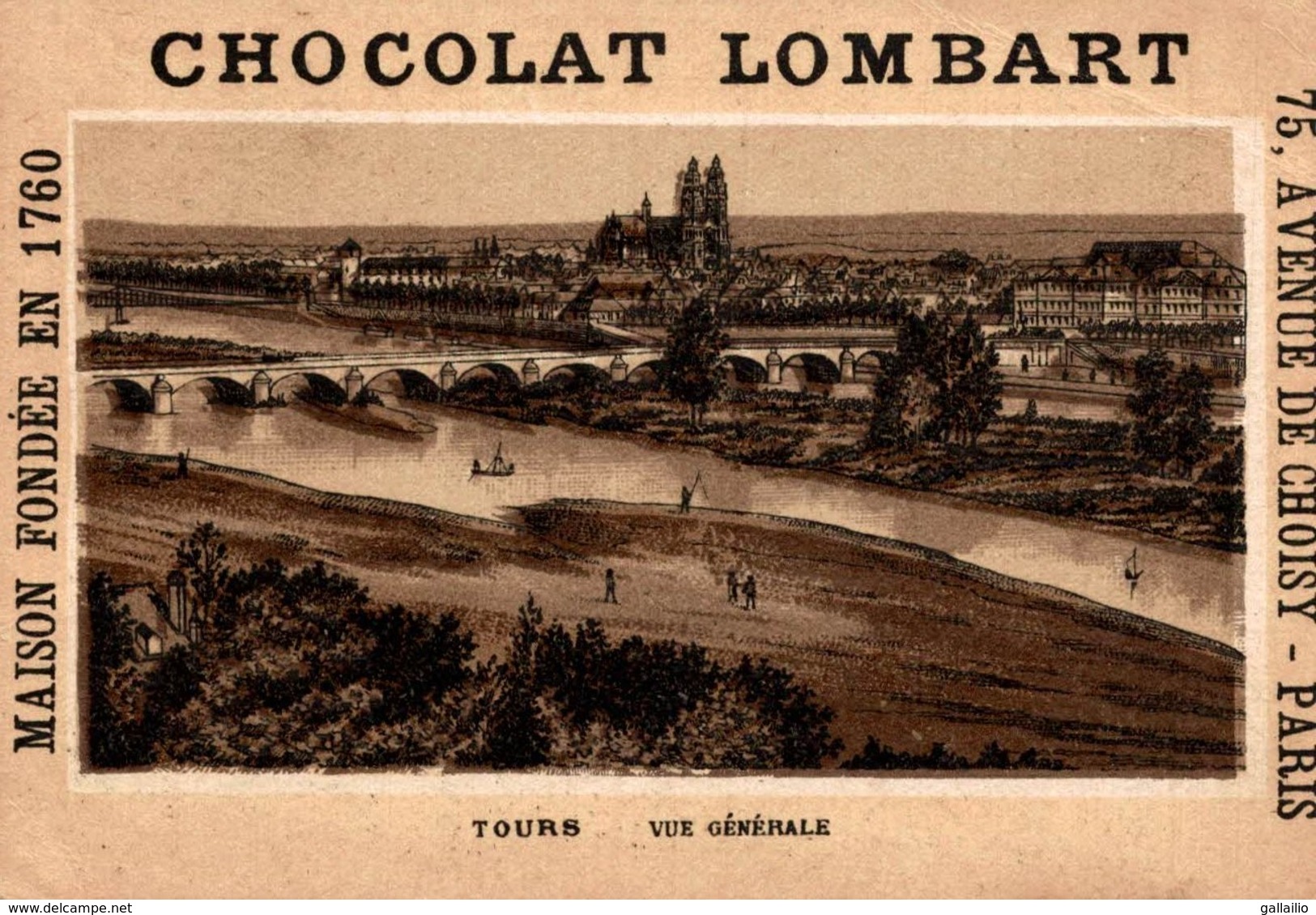 CHROMO CHOCOLAT LOMBART TOURS VUE GENERALE - Lombart