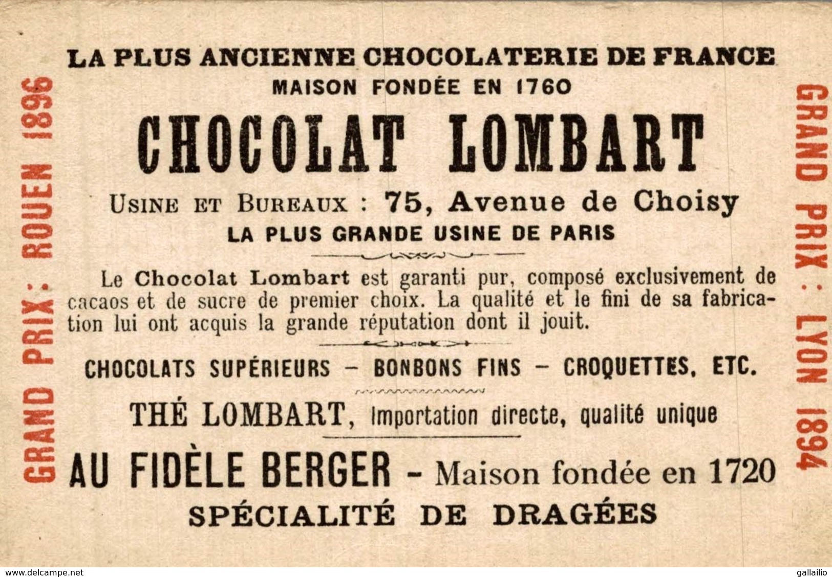 CHROMO CHOCOLAT LOMBART BOULOGNE LE QUAI DE LA DOUANE - Lombart