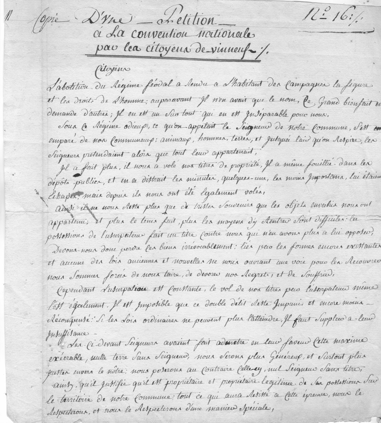 89 VINNEUF - Copie D'époque D'une Pétition Adréssée à La Convention Nationale Par Les Citoyens De Vinneuf. 2 Pages Tb ét - Documents Historiques