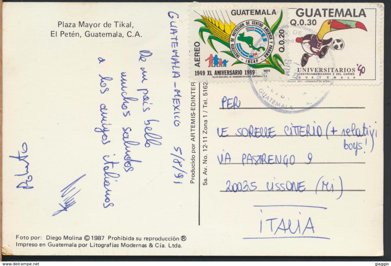 °°° 3757 - GUATEMALA - TIKAL - PLAZA MAYOR - 1991 With Stamps °°° - Guatemala