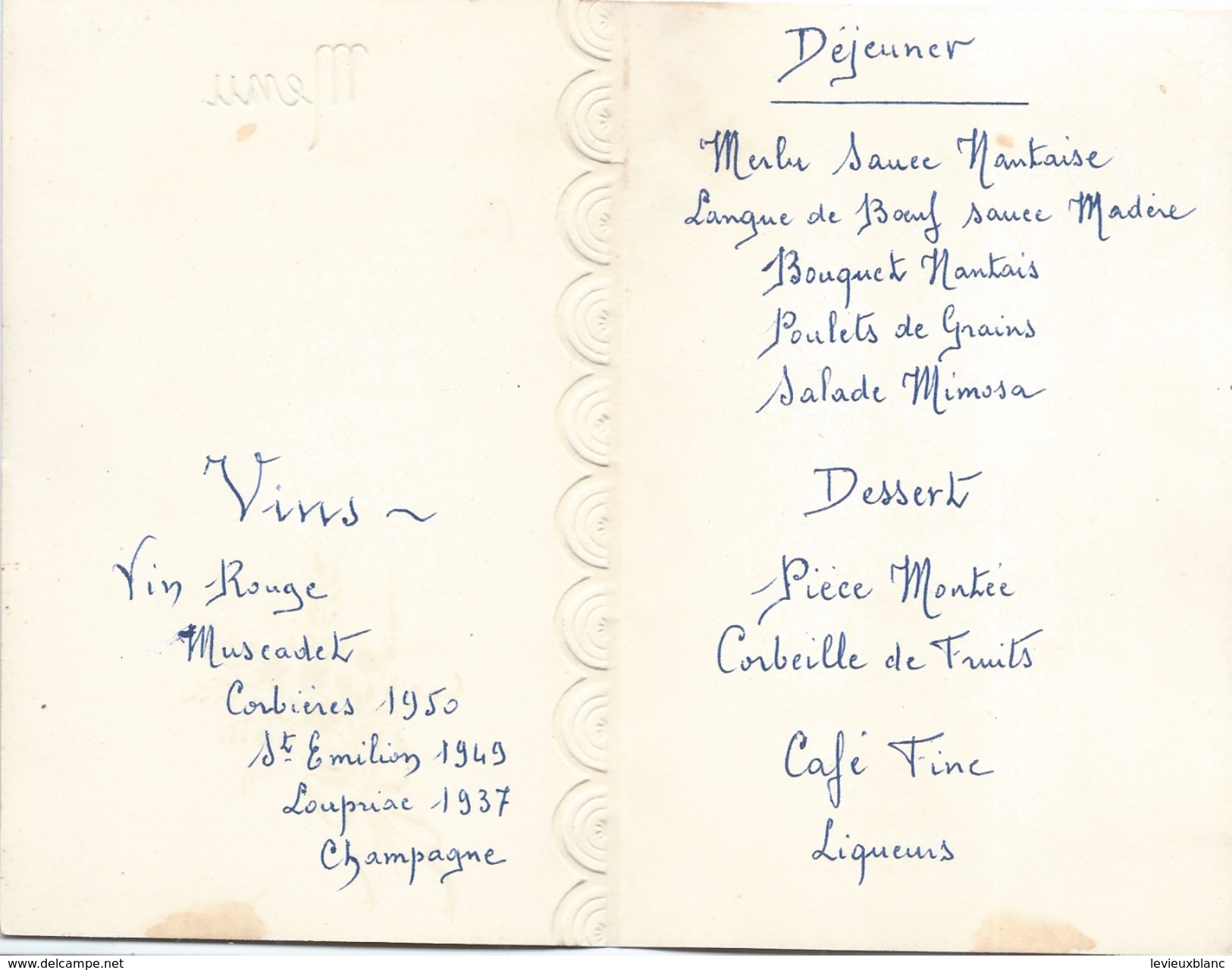 Menu / Communion/ Annick BRIAND/Déjeuner - Diner / CHATEAUBRIANT/2 Exemplaires   /Mai 1954                     MENU194 - Menus