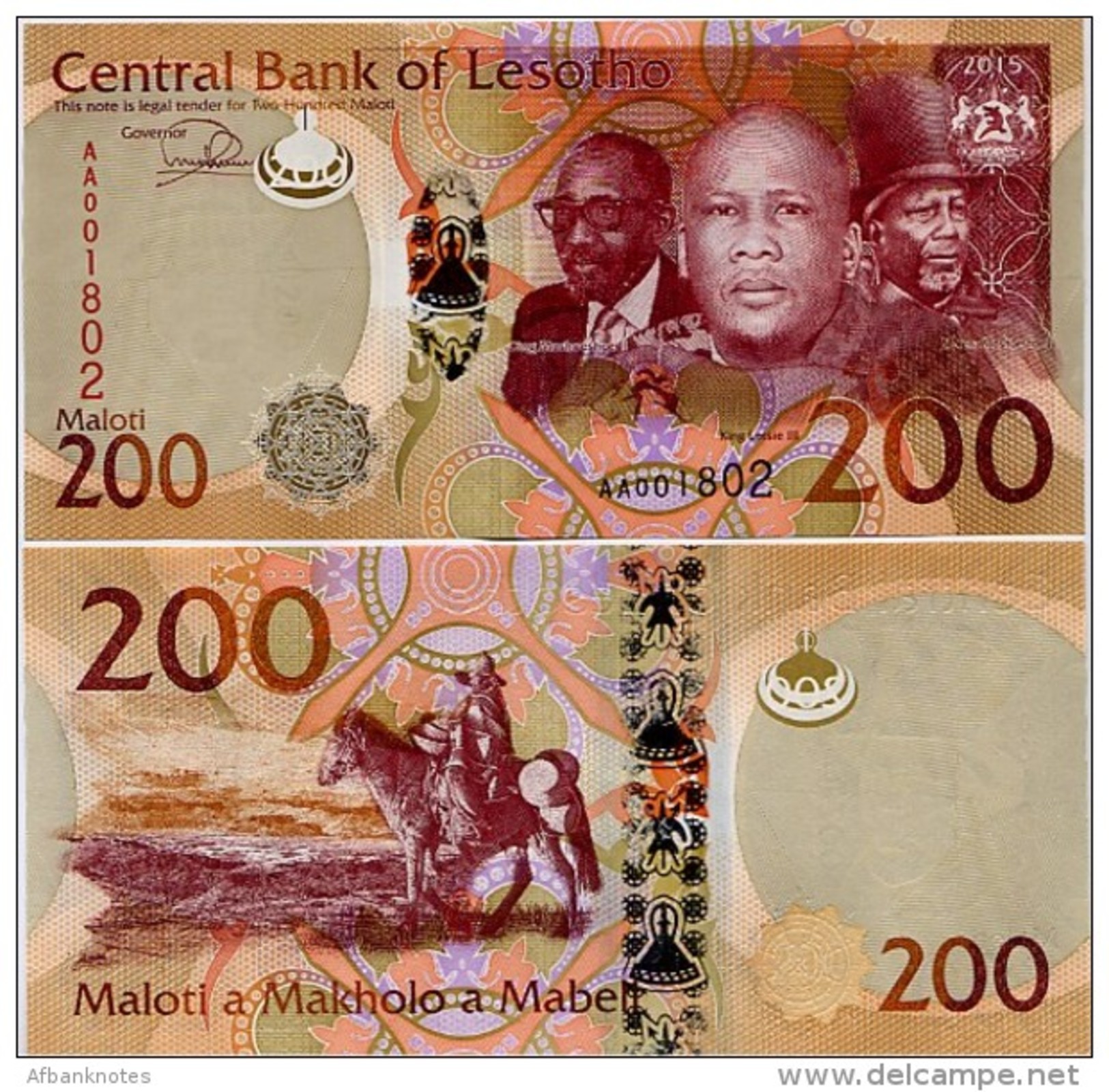 LESOTHO       200 Maloti       P-New       2015       UNC  [sign. Matlanyane] - Lesotho