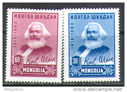 M0191 Karl Marx Kommunism 1963 Mongilia 2v Set MNH ** - Karl Marx