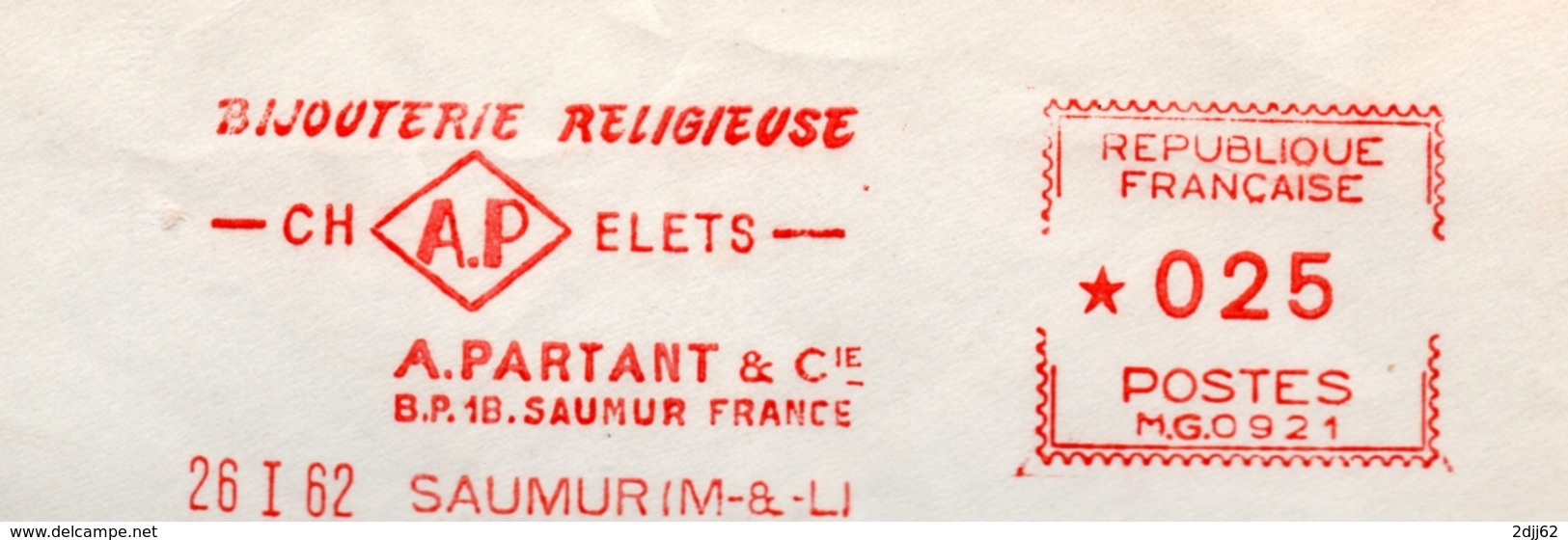 Bijou, Religion, Chapelet, Saumur - EMA Havas MG - Enveloppe Entière  (S013) - Other & Unclassified