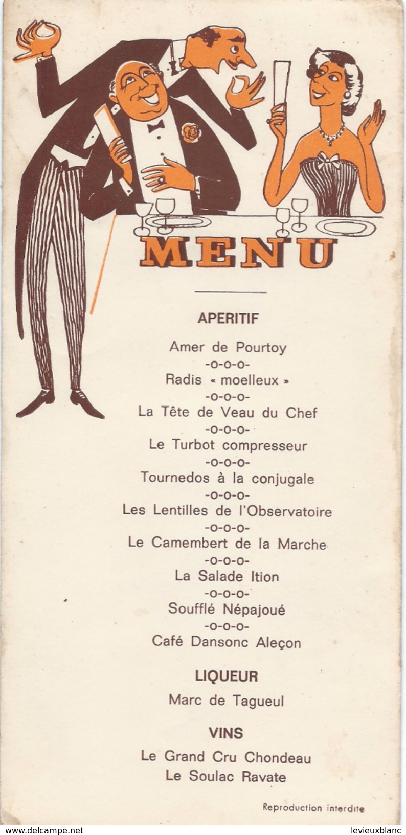 Menu Humoristique/ Reproduction Interdite/"Amer De Pourtoy" / Vers 1950      MENU202 - Menus