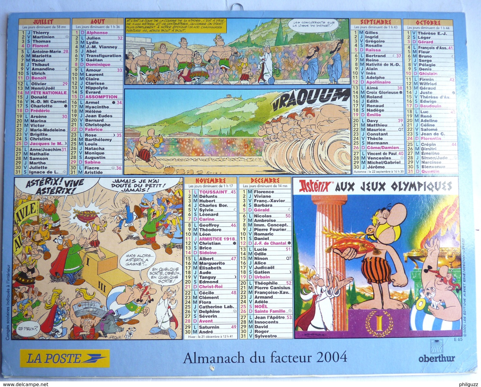 CALENDRIER ALMANACH DES PTT ASTERIX 2004 LA POSTE OBERTHUR - UDERZO GOSCINNY - Agendas & Calendarios