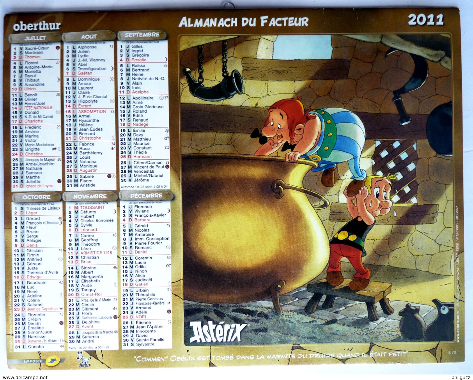 CALENDRIER ALMANACH DES PTT ASTERIX 2011 LA POSTE OBERTHUR - UDERZO GOSCINNY - Agendas & Calendarios