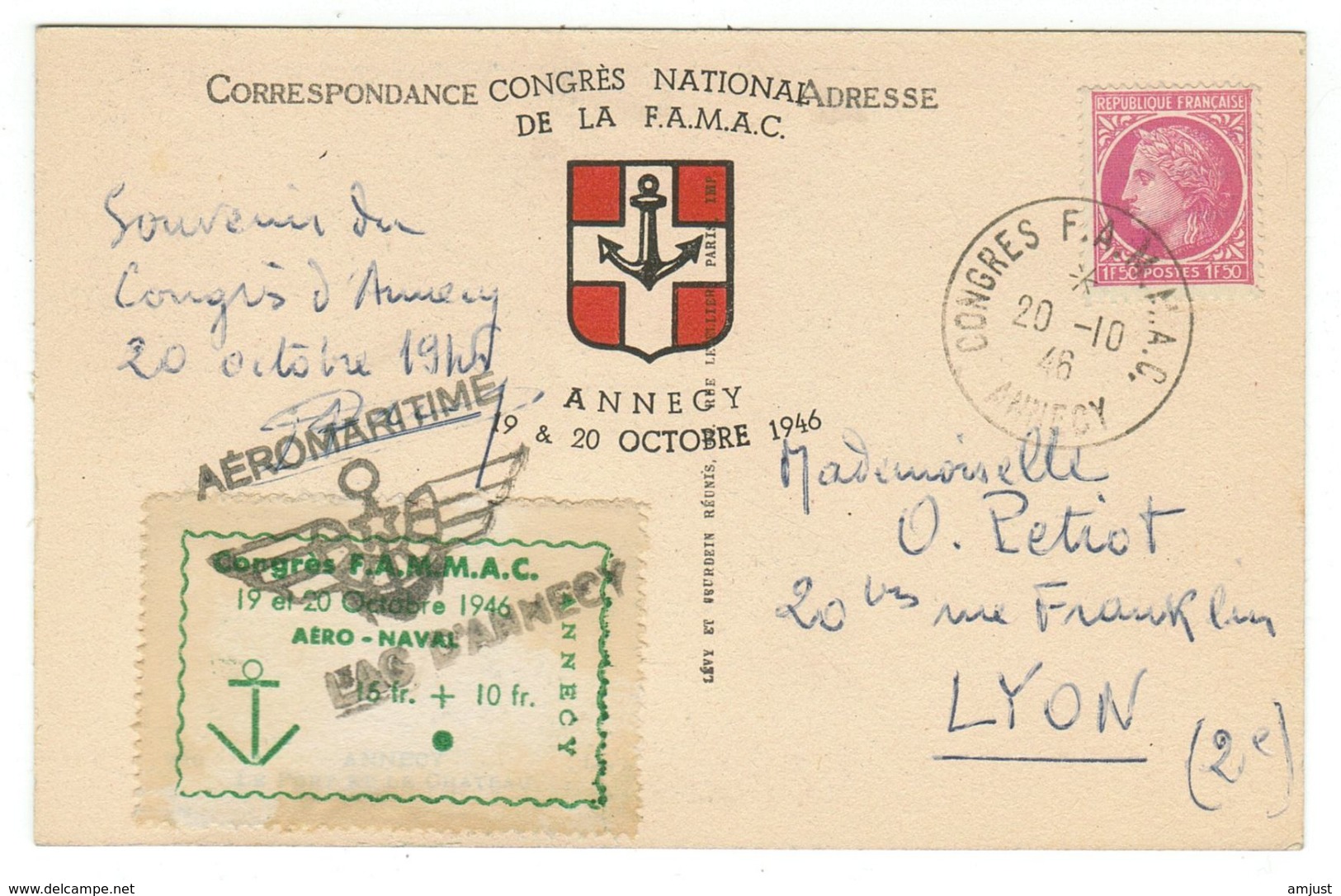 France // Congrès National De La F.A.M.A.C. Et Cachet Aéromaritime - Lettres & Documents