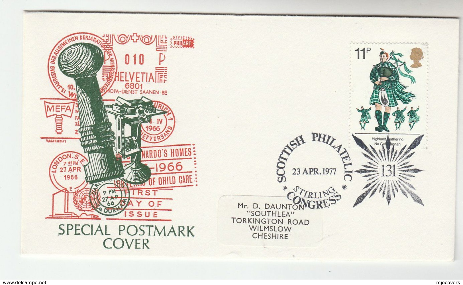 1977 Stirling GB Stamps EVENT COVER Scottish PHILATELIC CONGRESS  Music Bagpipe Bagpipes - Philatelic Exhibitions