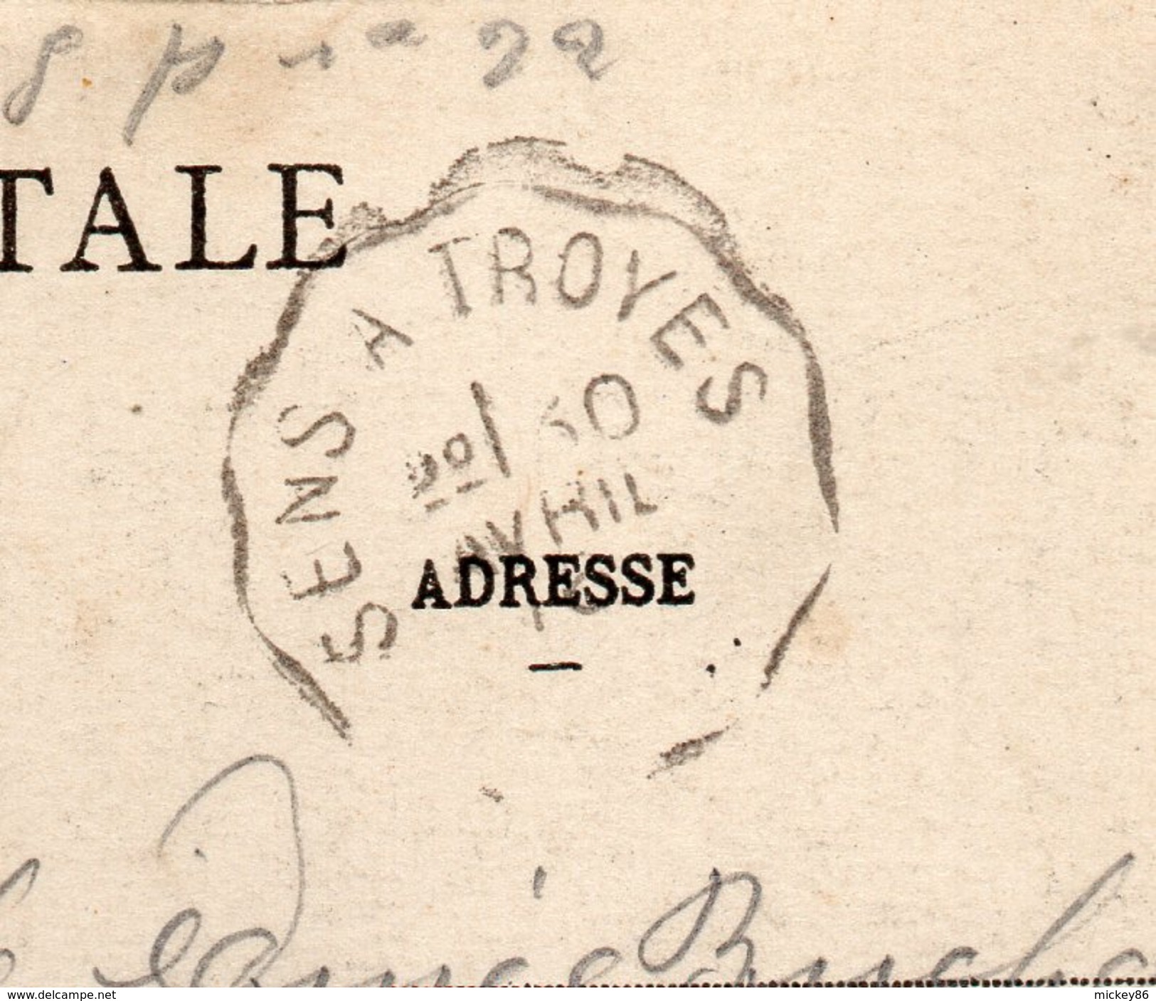 Cachet  Ambulant "SENS à TROYES" Sur Carte Postale  De Villeneuve L'Archevêque-le Tombeau - Poste Ferroviaire