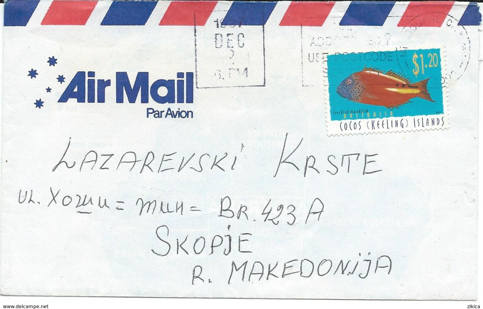 Cocos (Keeling) Islands AirMail Letter Via Macedonia.nice Stamp Motive - Fish - Kokosinseln (Keeling Islands)