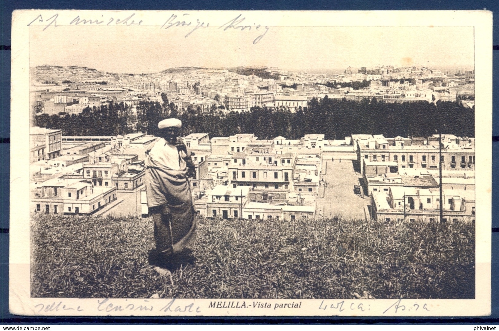 1939 , MELILLA , TARJETA POSTAL CIRCULADA A ROMA , CENSURA MILITAR DE MELILLA . VISTA PARCIAL - Melilla