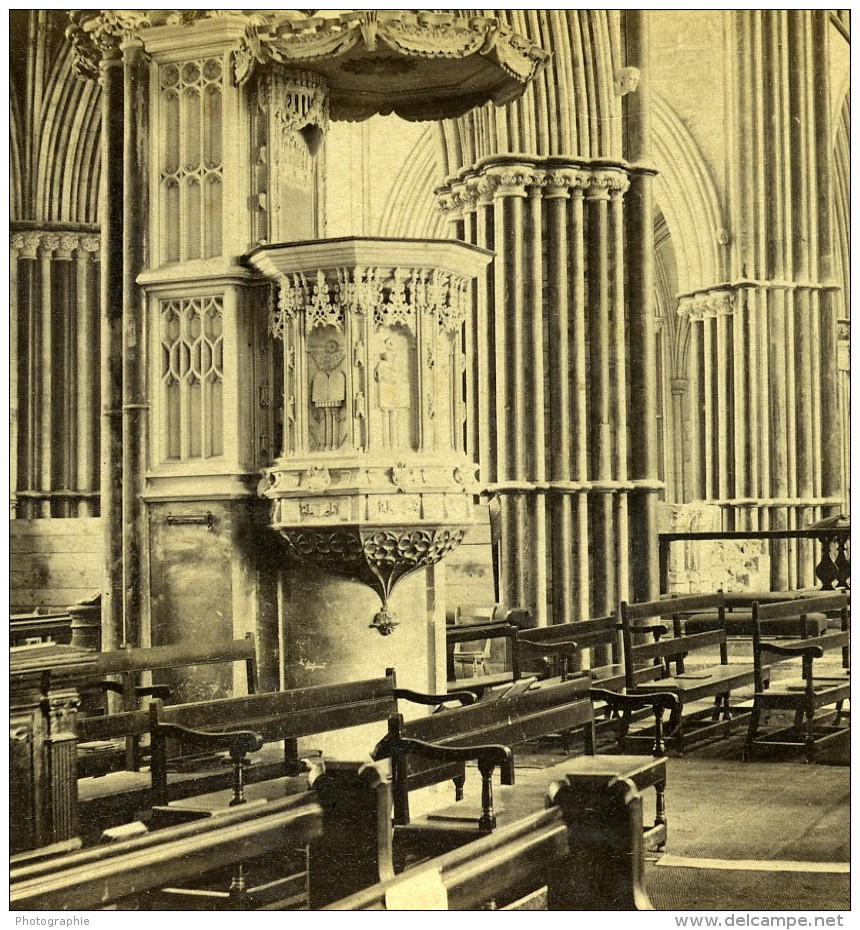 Royaume Uni Worcester Cathedrale La Chaire De Pierre Anciennne Photo Stereo GW Wilson 1865 - Stereoscopic