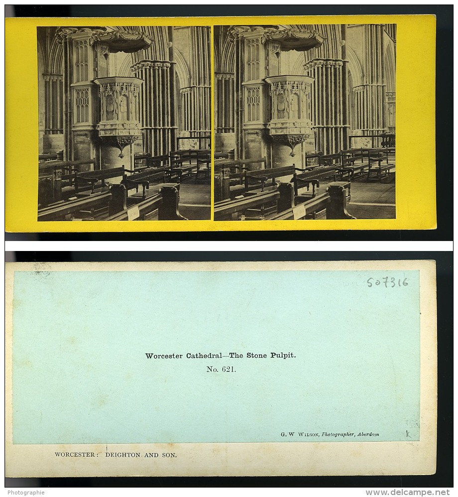 Royaume Uni Worcester Cathedrale La Chaire De Pierre Anciennne Photo Stereo GW Wilson 1865 - Stereoscopic