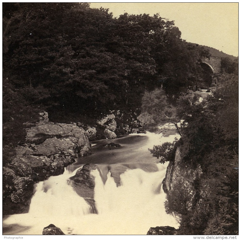 Pays De Galles Capel Curig Pont Y Cyffing Et Chutes Anciennne Photo Stereo Bedford? 1865 - Photos Stéréoscopiques