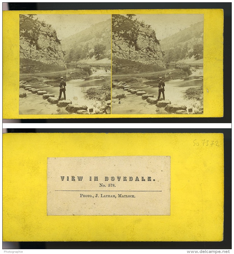 Royaume Uni Peak District Dovedale Stepping Stones Anciennne Photo Stereo Latham 1865 - Stereoscopic