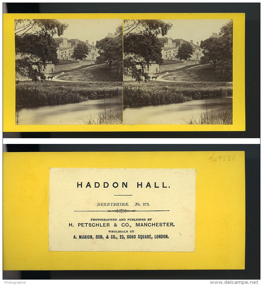 Royaume Uni Derbyshire Haddon Hall Anciennne Photo Stereo Petschler 1865 - Stereoscopic