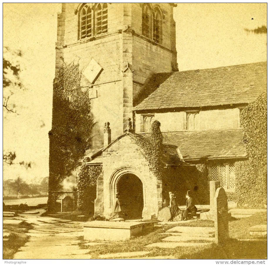 Royaume Uni Cheshire Alderley Old Church Vieille Eglise Anciennne Photo Stereo Petschler 1865 - Stereoscopic