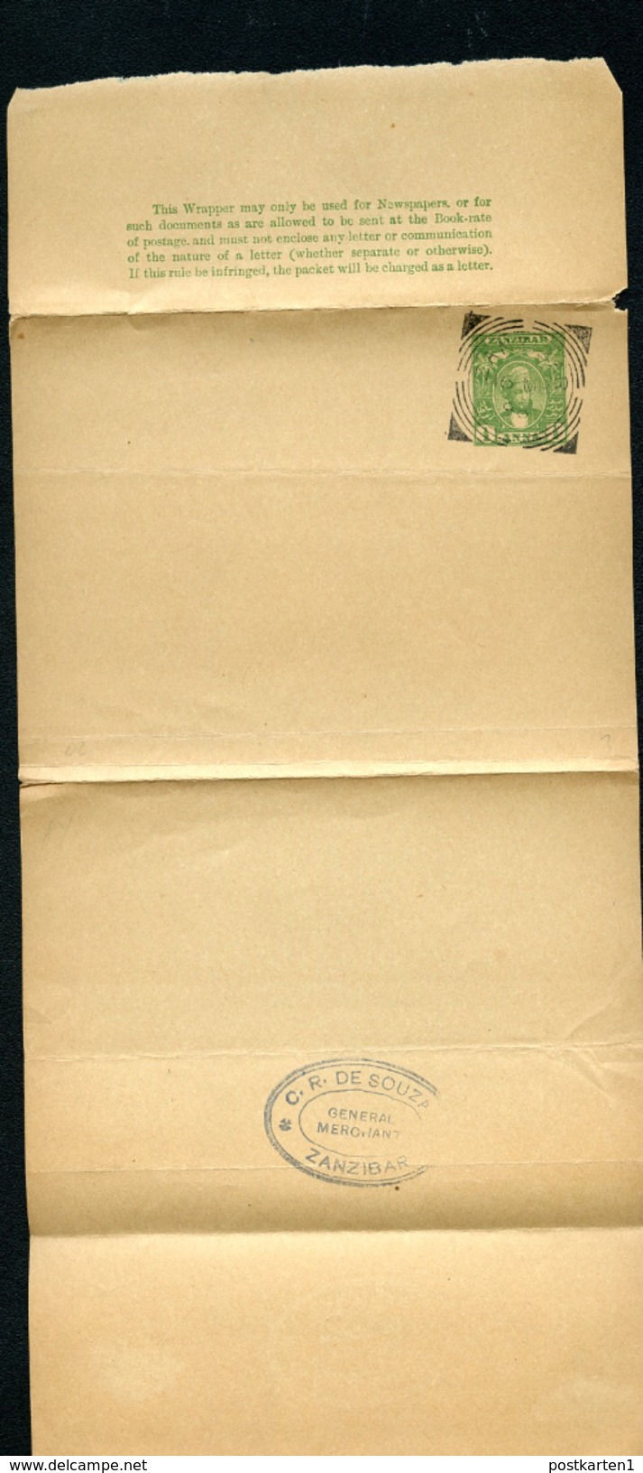 ZANZIBAR Wrappers #E3 Mint And Postmark 1898 - Zanzibar (...-1963)