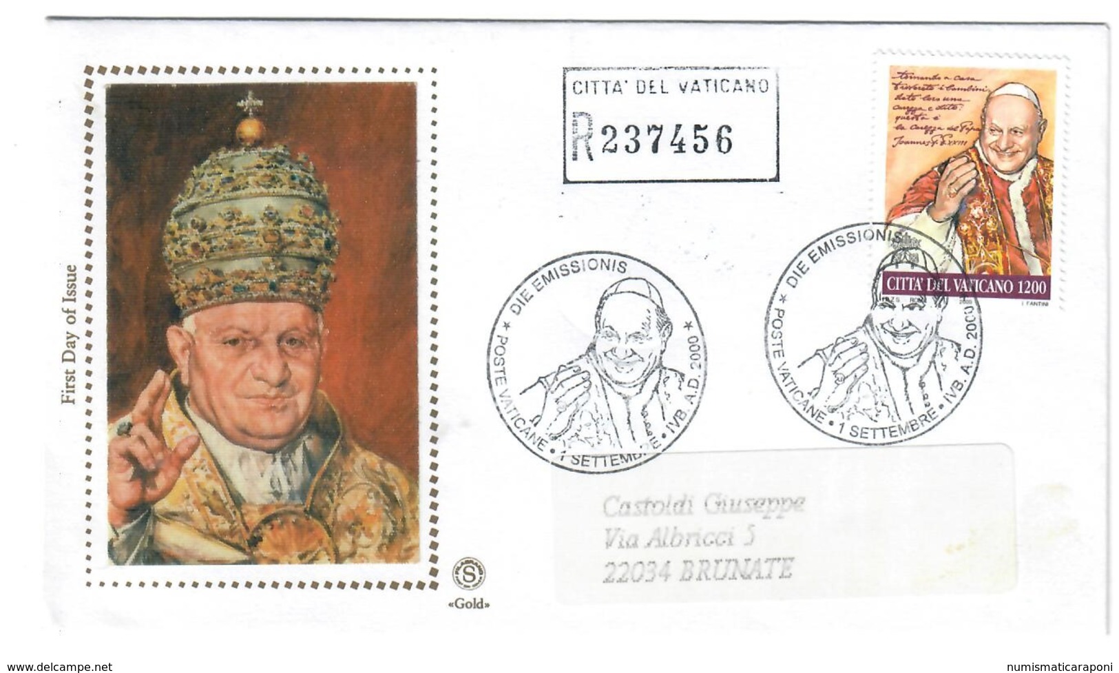 Vaticano 2000 Papa Giovanni XXIII Su Busta Primo Giorno Raccomandata Bu.075 - Storia Postale