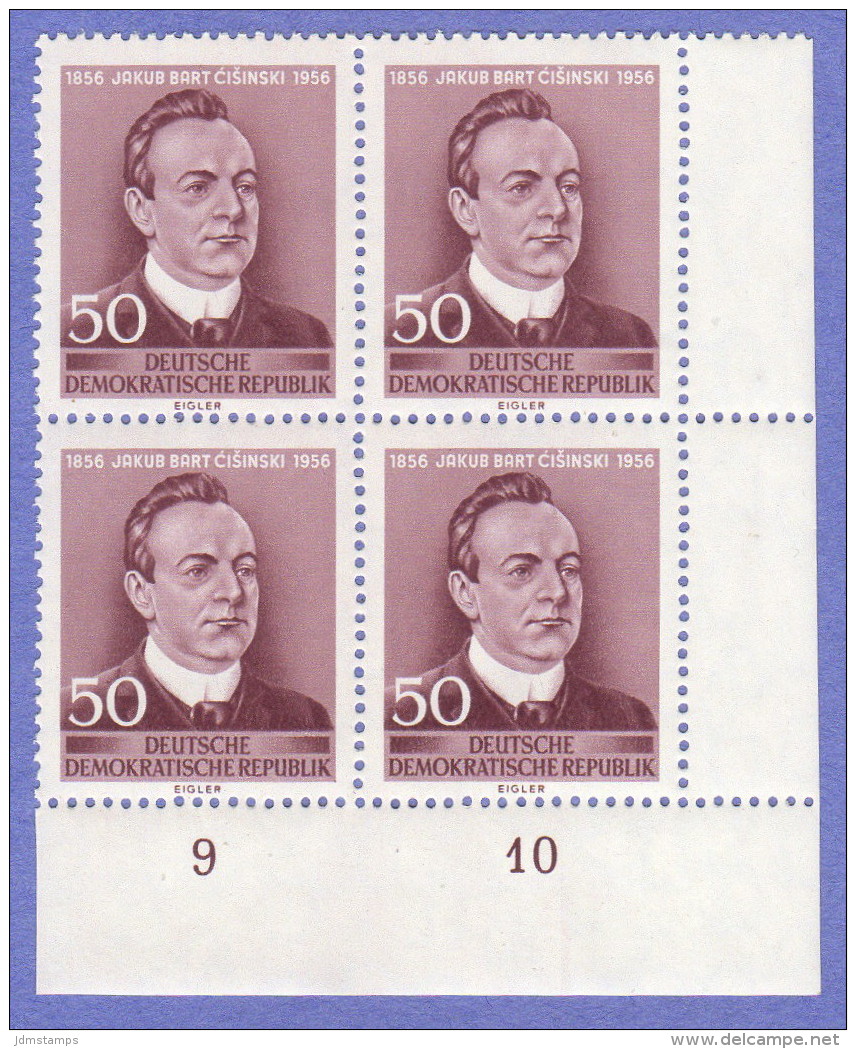 DDR SC #302 MNH B4 1956 Jakub Bart Cisinski, Poet  CV $3.40 - Unused Stamps