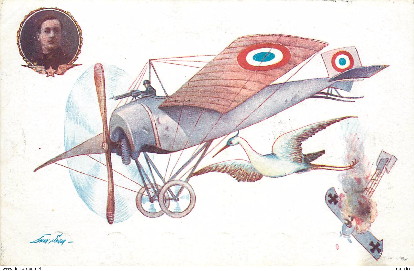 SAGER XAVIER (illustrateur) - Aviateur Guynemer, Avion Et Cigogne. - Sager, Xavier