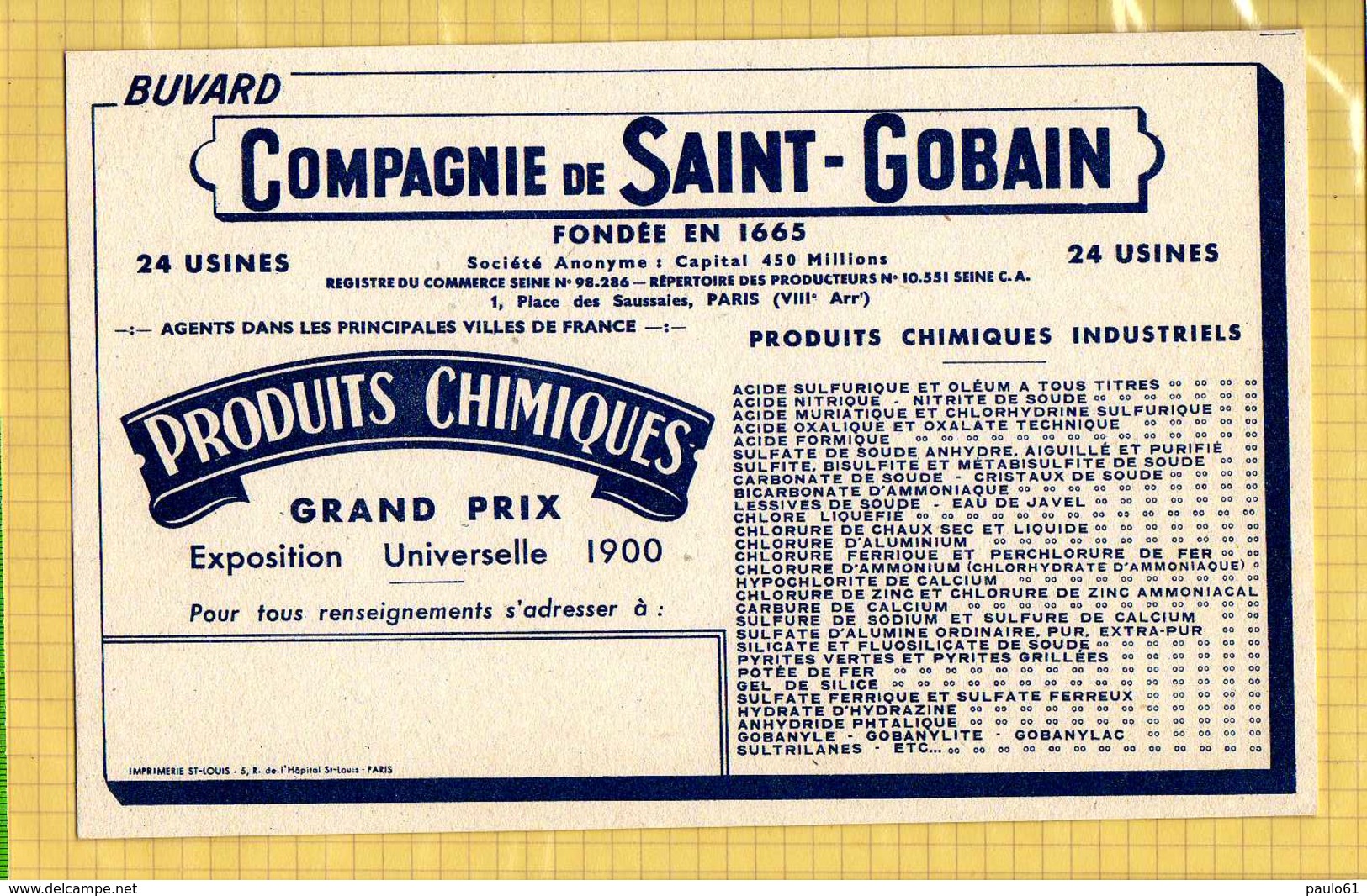 BUVARD :Compagnie De SAINT  GOBAIN  Engrais 24 Usines (Attention  Il Existe 4 Buvards Differents ) - Agriculture