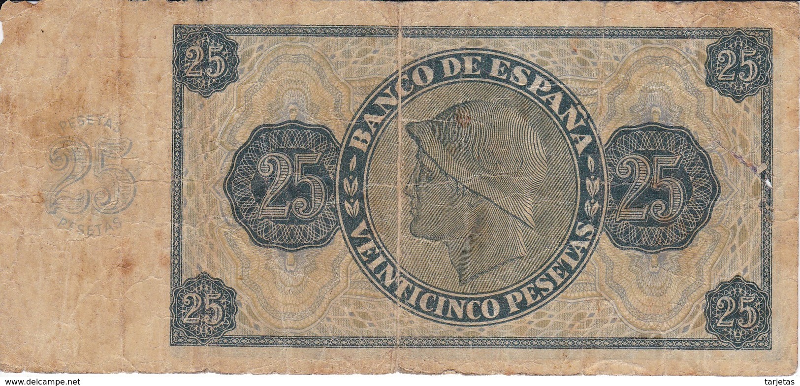 BILLETE DE ESPAÑA DE 25 PTAS DEL 21/11/1936 SERIE B (BANKNOTE) - 25 Pesetas