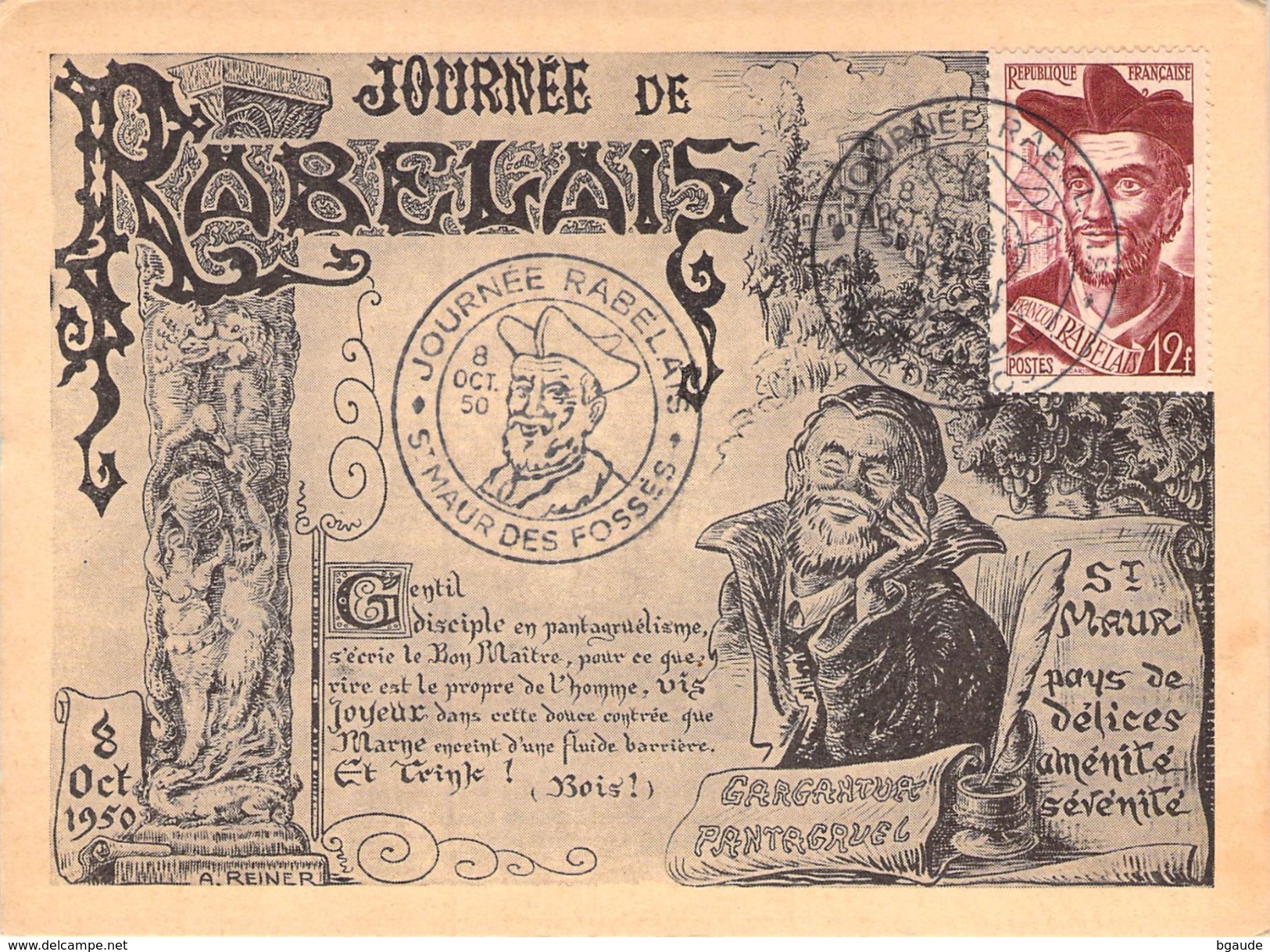 FRANCE CARTE MAXIMUM  NUM.YVERT866 RABELAIS - 1950-1959