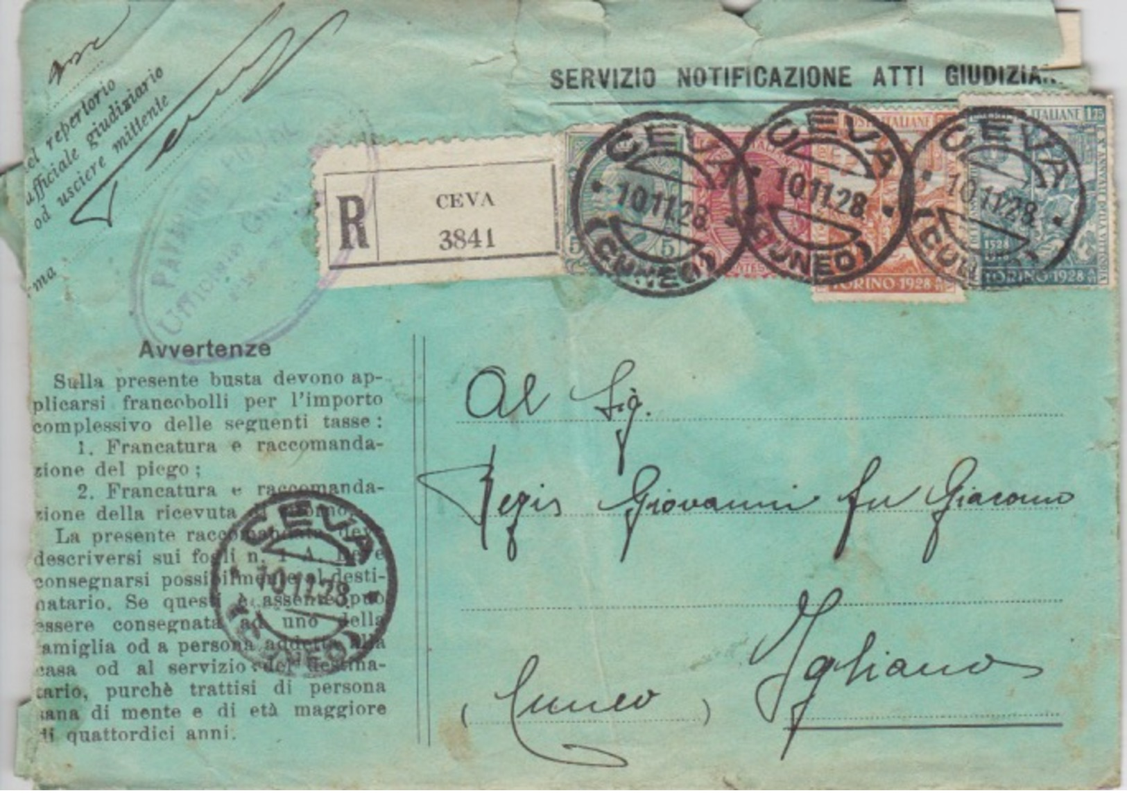 STORIA POSTALE -REGNO - ANNULLI DI CEVA,SAVONA E TORINO - Storia Postale