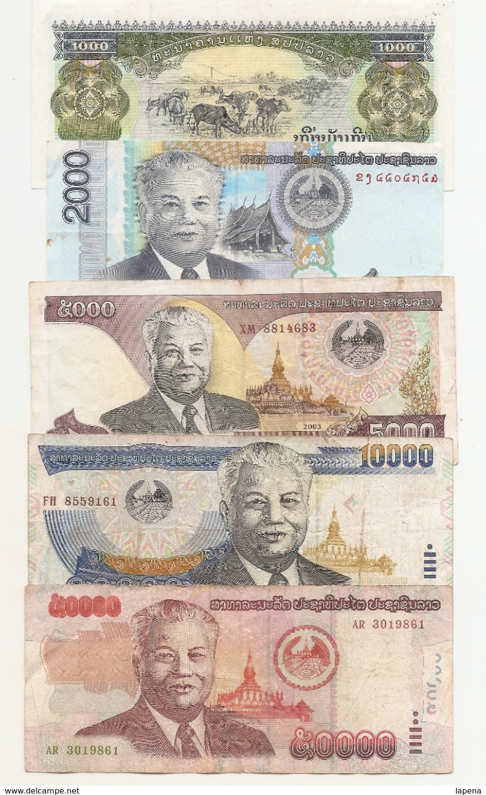 Laos Lote 5 Billetes Usados - Laos