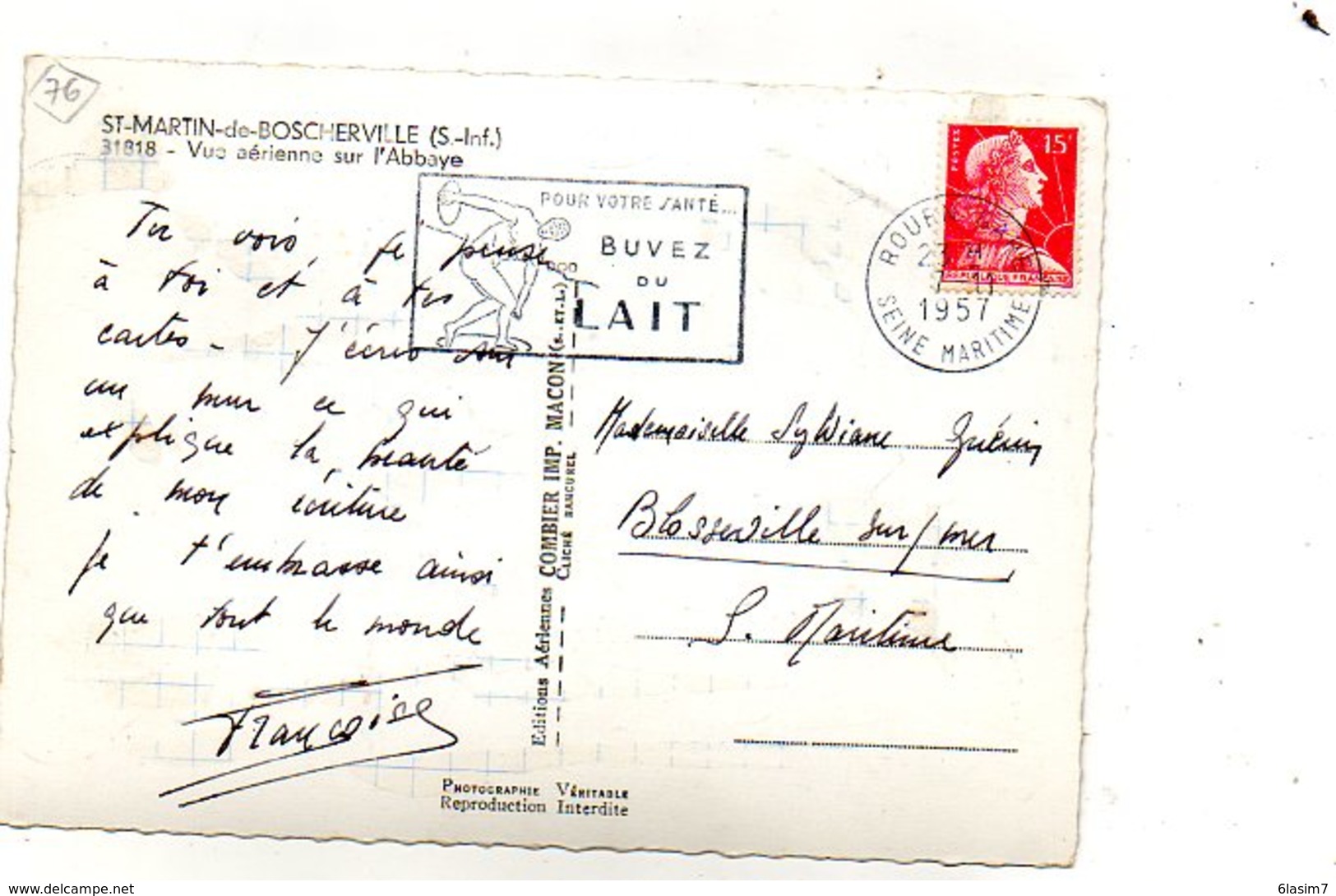 CPSM Dentelée - SAINT-MARTIN-de-BOSCHERVILLE (76) - Vue Aérienne Du Quartier De L'Abbaye En 1957 - Saint-Martin-de-Boscherville