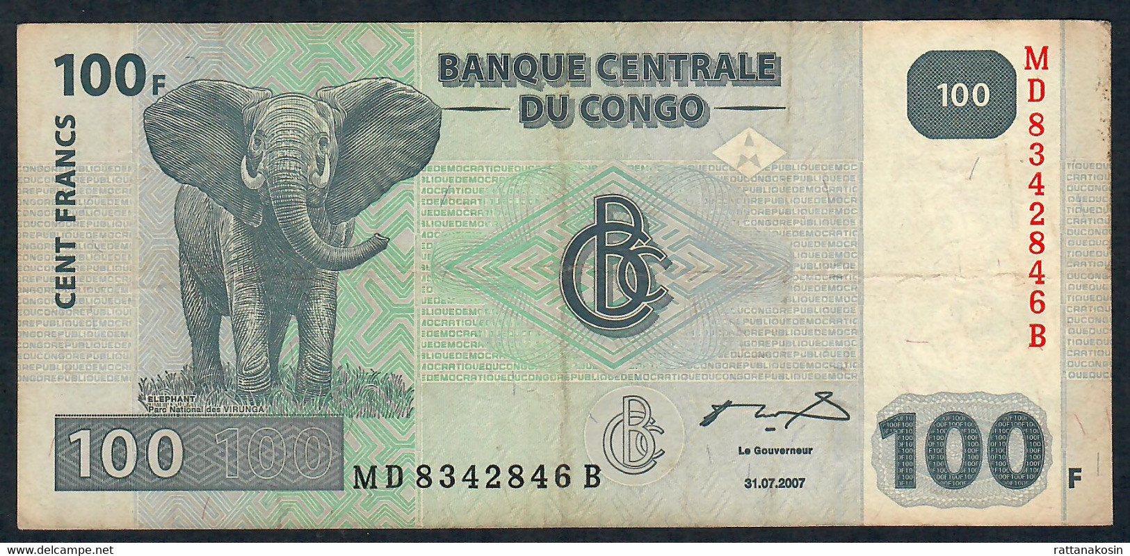 CONGO C.D.R. P98a 100 FRANCS 2007 Printer G & D ,Munich VF NO P.h. - Democratische Republiek Congo & Zaire