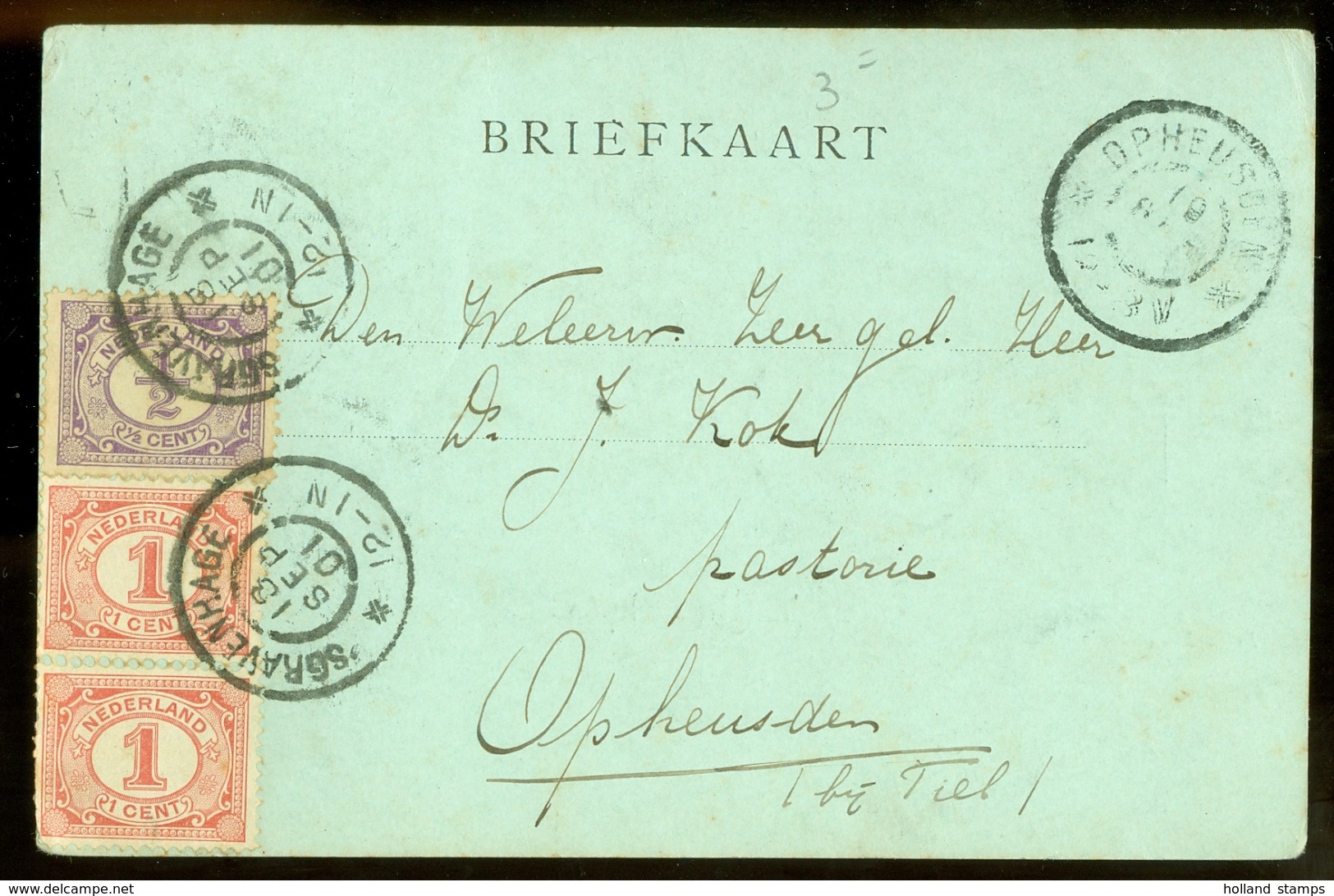 NEDERLAND HANDGESCHREVEN BRIEFKAART Uit 1901 Van 's-GRAVENHAGE Naar OPHEUSDEN Bij TIEL * MENGFRANKERING (10.621L) - Brieven En Documenten