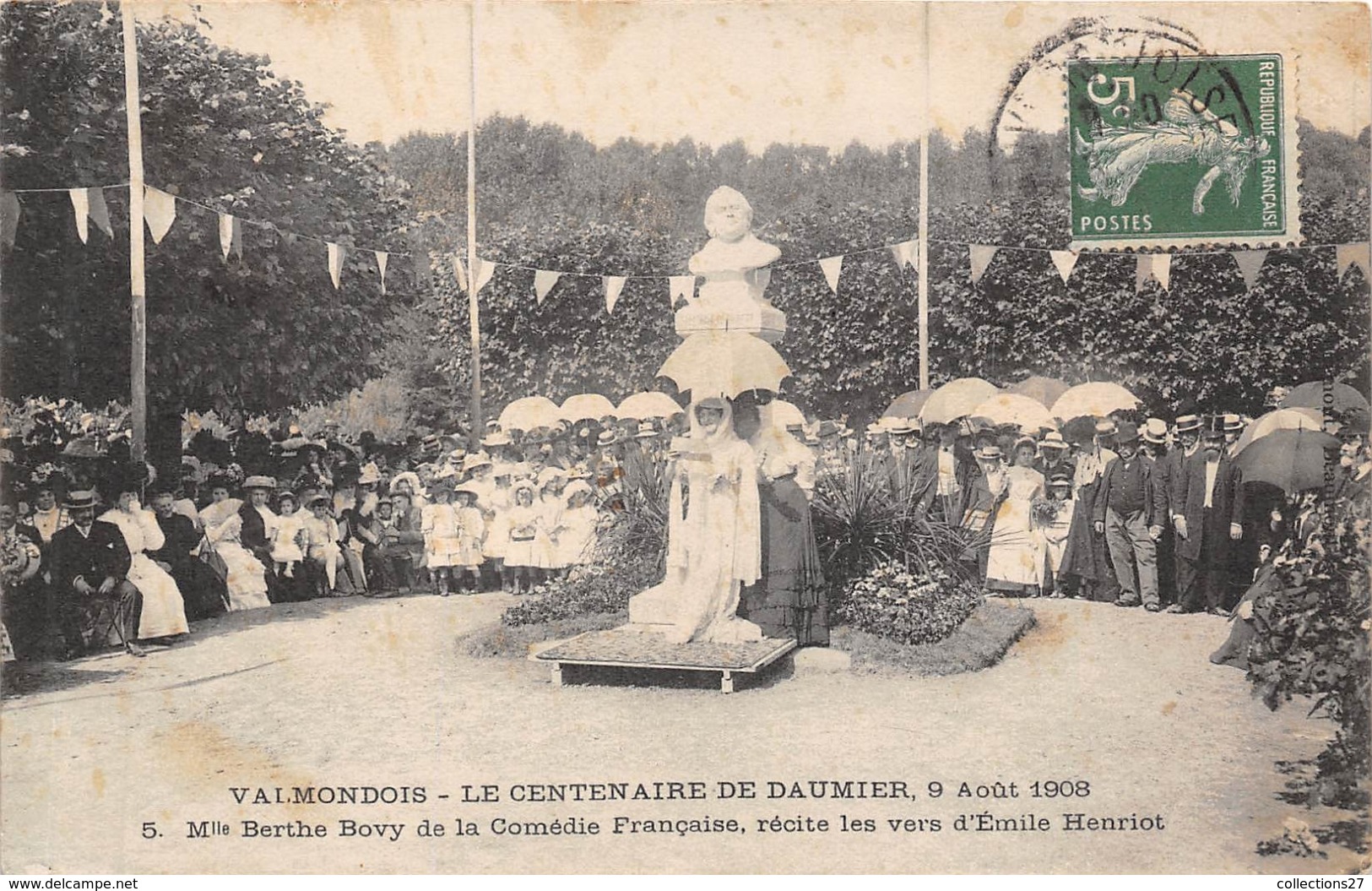 95-VALMONDOIS- LE CENTENAIRE DE DAUMIER, 1908, Melle BERTHE BOVY,  COMEDIE FRANCAISE, RECITE LES VERS D'EMILLE HENRIOT - Valmondois