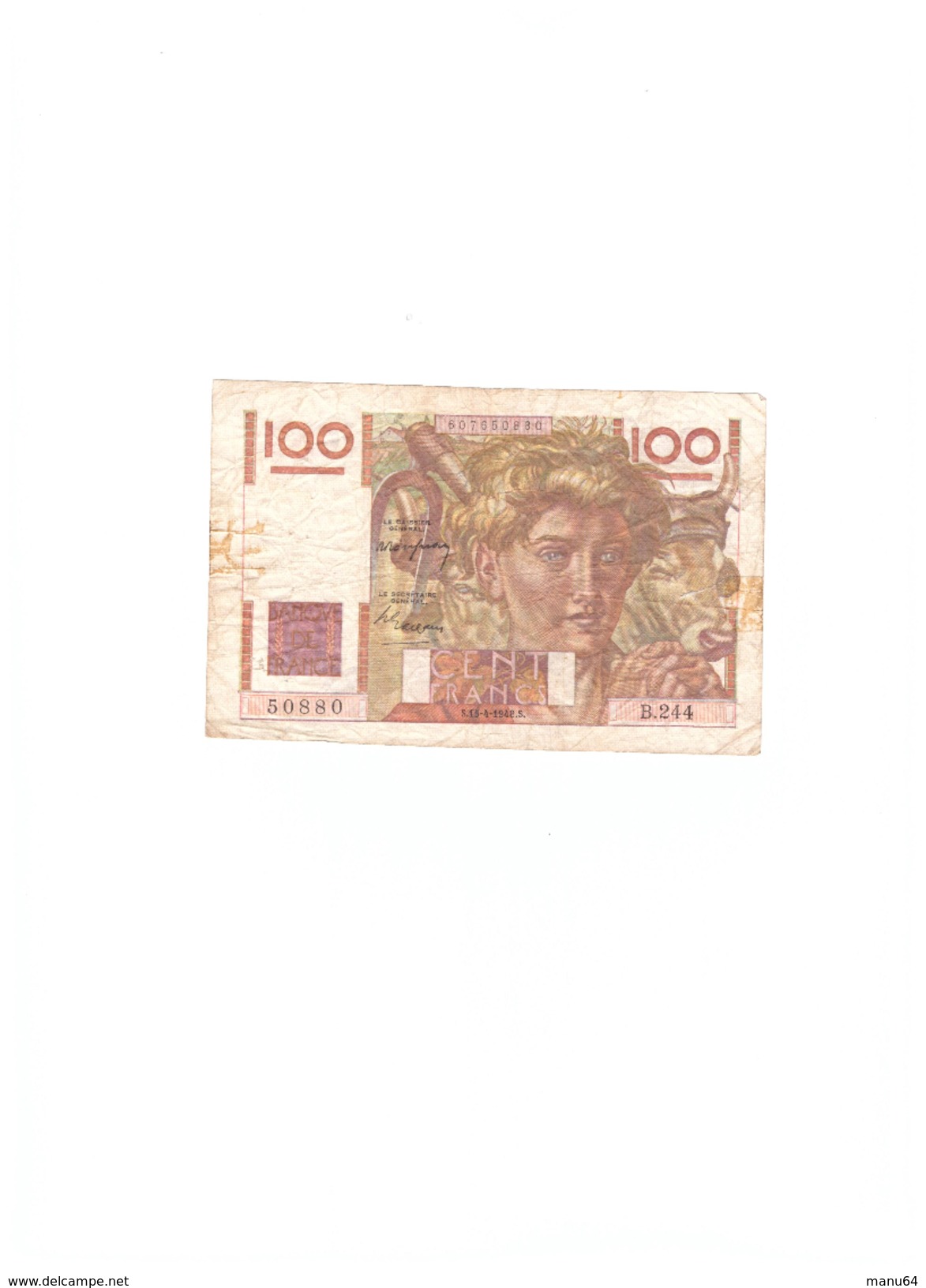 100 Francs Francais "Paysan"  état BC - 100 F 1945-1954 ''Jeune Paysan''