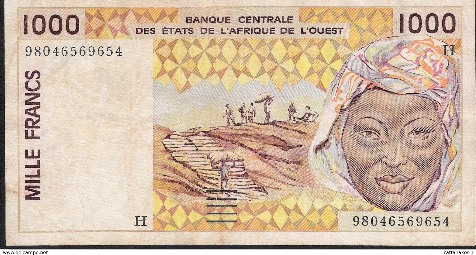 W.A.S. NIGER LETTER H P611Hh 1000 FRANCS  (19)98  VF RARE DATE - Niger