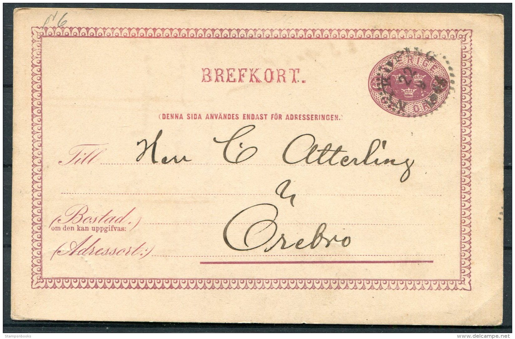 1884 Sweden 6 Ore Stationery Postcard Apoteket Phoenix, Nykoping - Orebro. Chemist - Covers & Documents